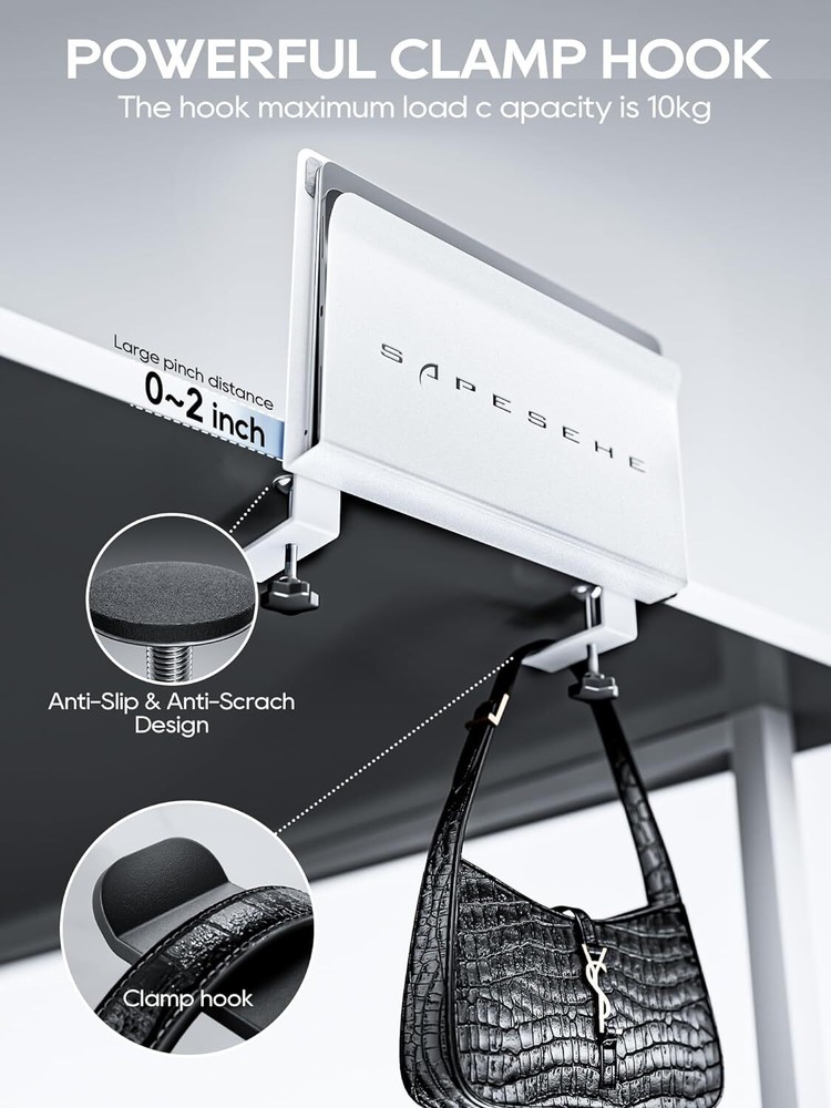 Hanging Desk Organizer, with 2 Under Hooks, Laptop M, White
