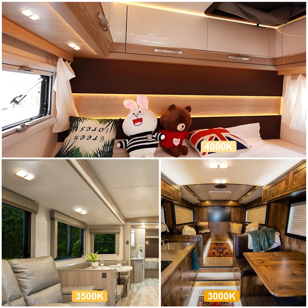 Facon 2PKS 12V 1000Lumens LED RV Dimmable Ceiling Dome Light For Boat Trailer