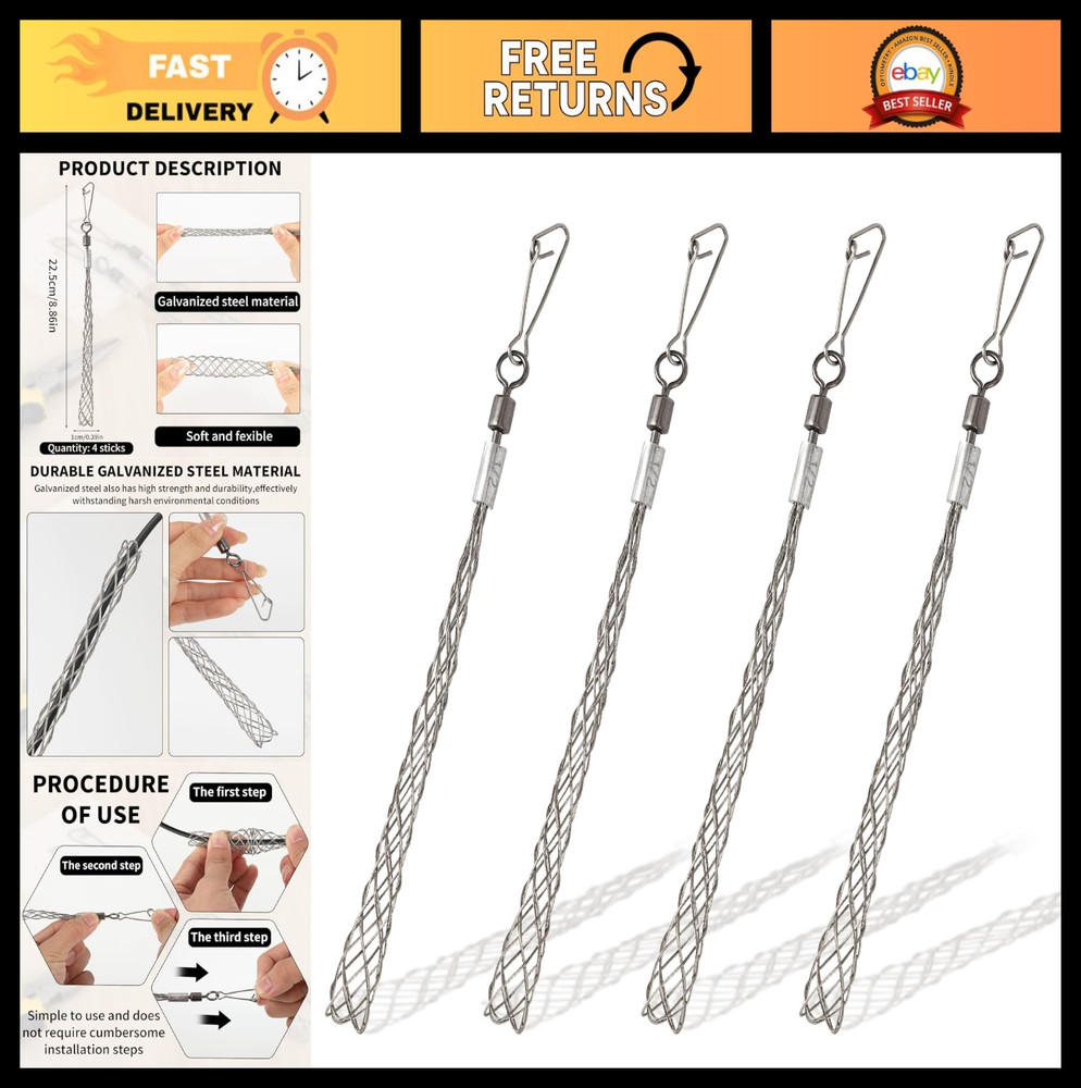 4PCS 1/2" Wire Pulling Grips - Electrical Cable Puller Tool for Heavy & Light Ca