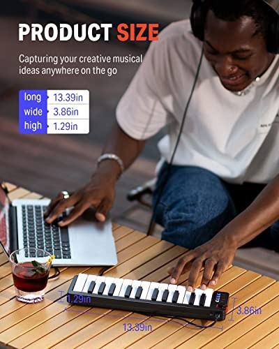 25-Key Mini MIDI Keyboard Controller for Beginners - Velocity-Sensitive Keys, Li
