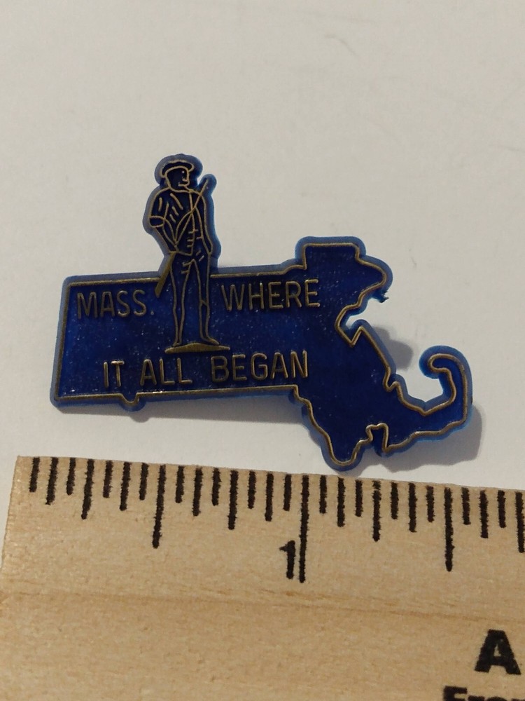 Massachusetts Where It All Began Plastic Blue Lapel Pin