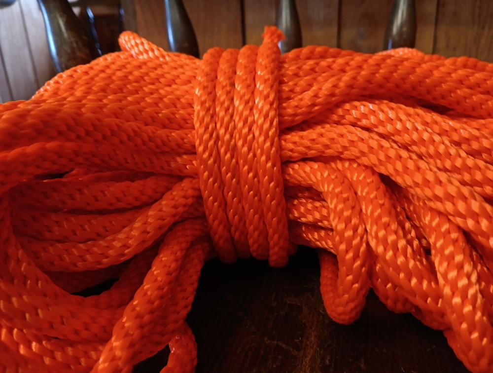3/8” x 115 ft. Solid Braid Polyester Rope. Made in USA. Orange