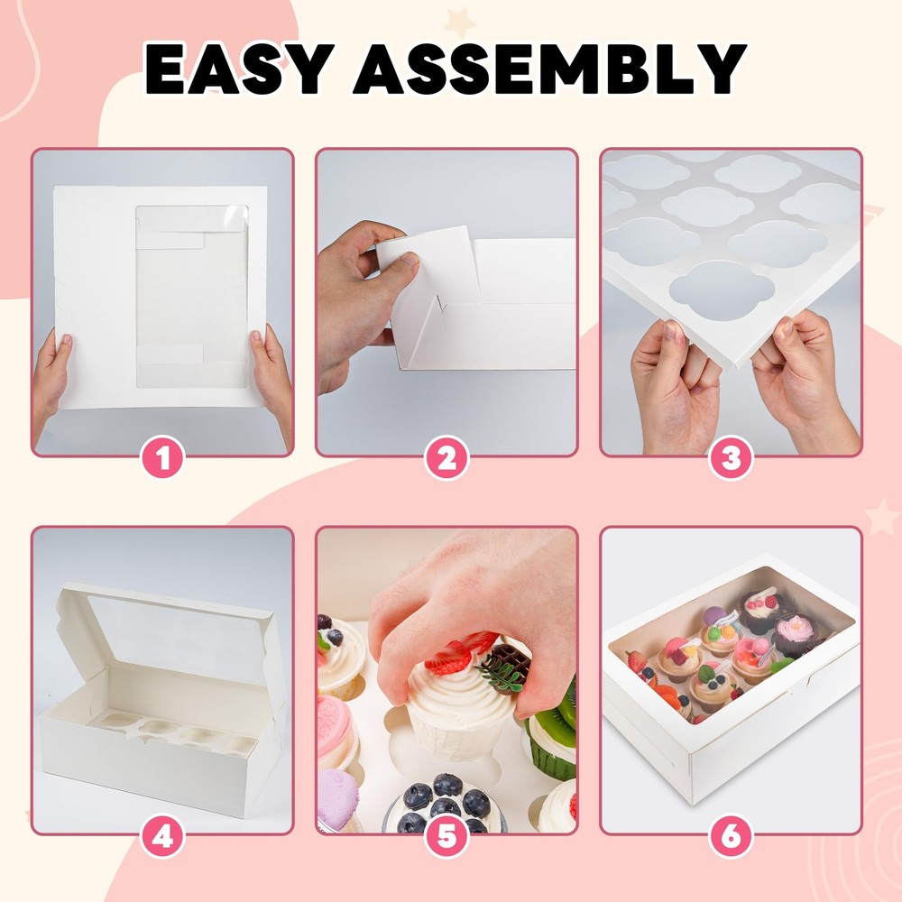 6 Pack Cupcake Boxes 12 Count Containers Window Cardboard Carrier White Muffin