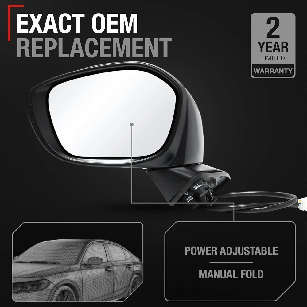 Replacement - Compatible with 2022-2024 Honda Civic - Driver Side Mirror