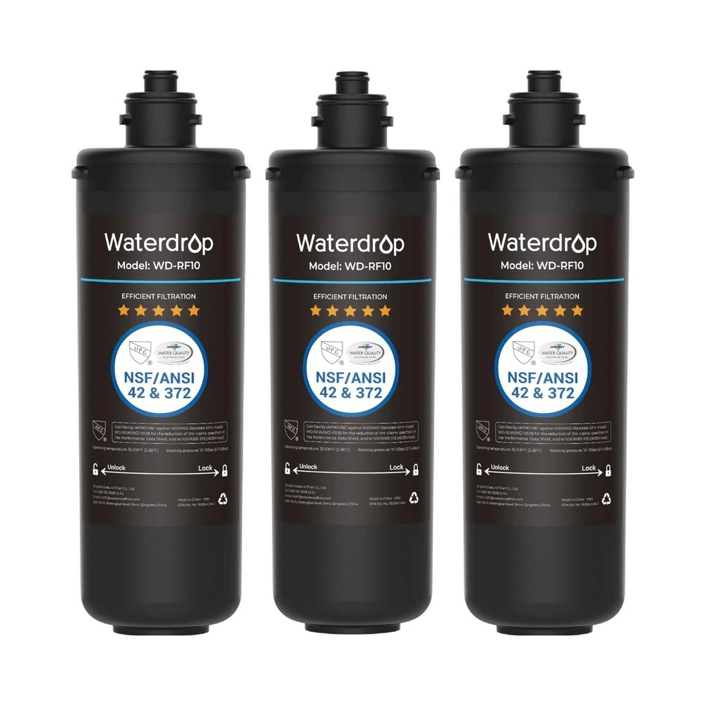 Waterdrop RF10 Replacement for 10UA/10UB Under Sink Water Filter, 3 PACK