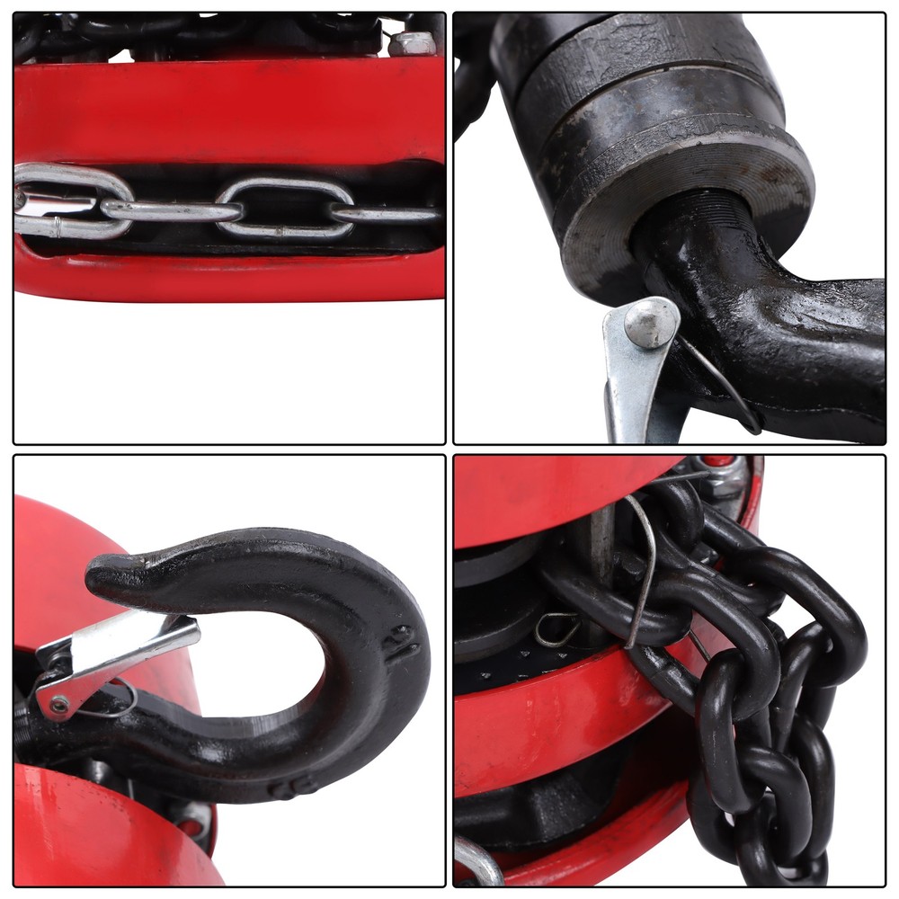 1 Ton / 2200Lbs Chain Hoist Manual Puller Block Fall Chain 10FT with Hook Red