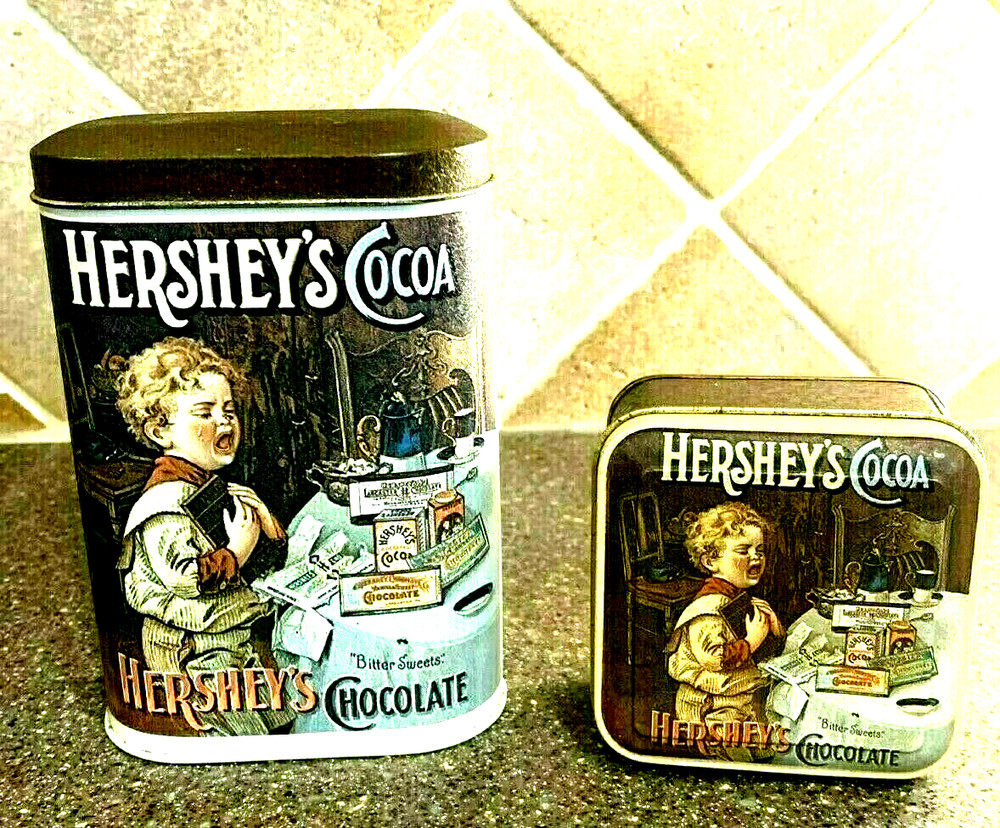 2 Hershey's Tin Storage Container  Cocoa Bitter Chocolate  1982 - 1984 England