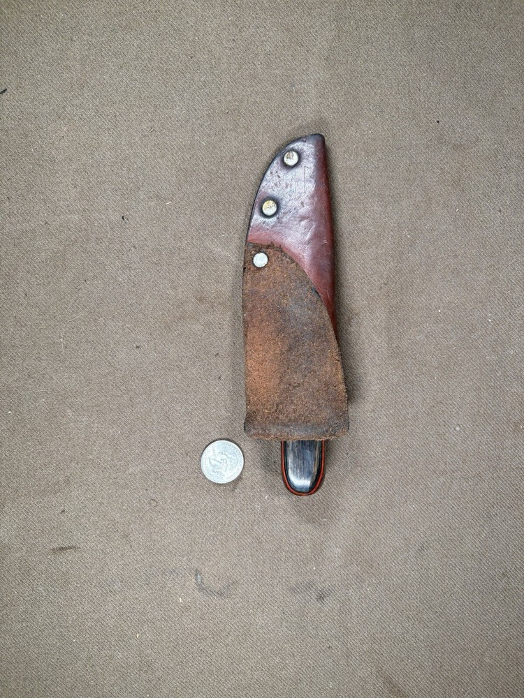 Antique File Knife With Sheath Multicolored Handle