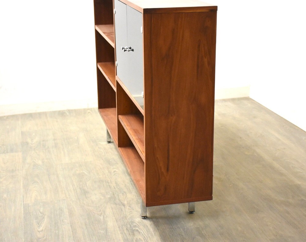 Walnut & Chrome Mid Century Modern Bookcase