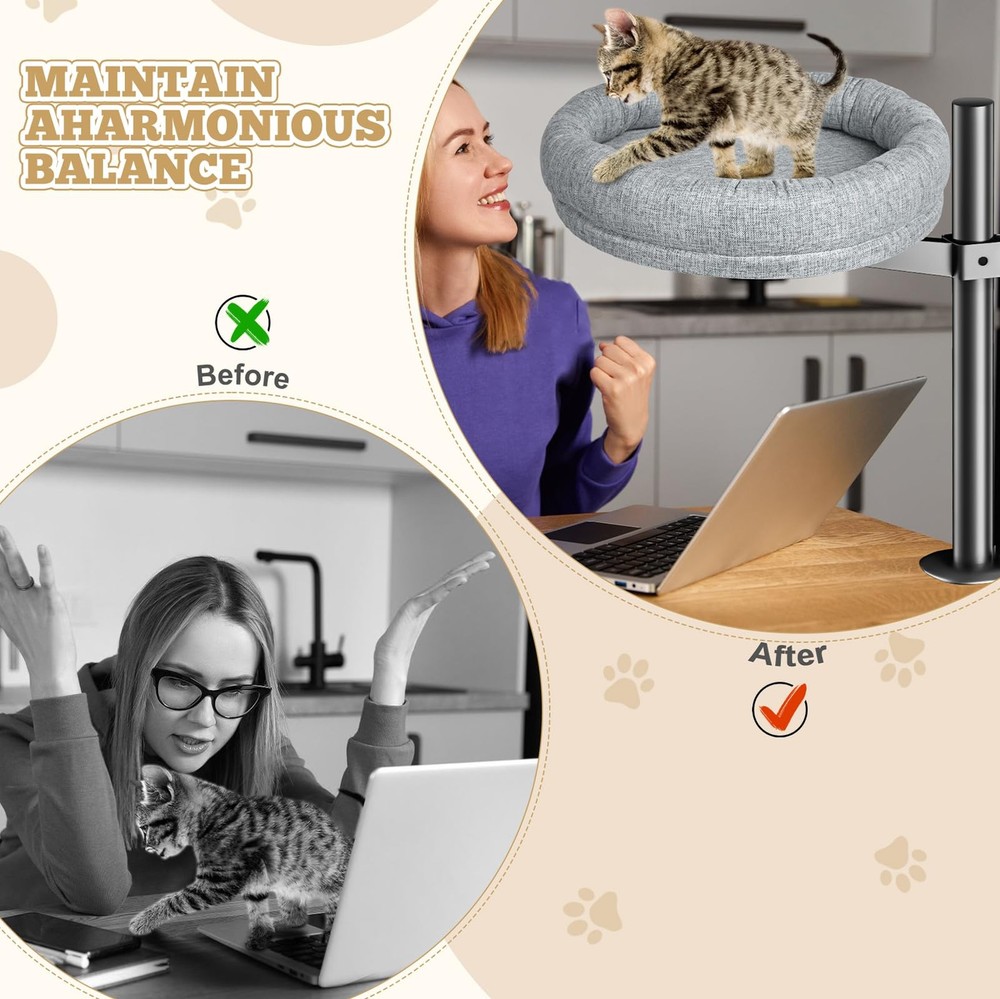 Cat Bed - with 360 Rotation & Adjustable Height - Soft & Comfortable - Indoor