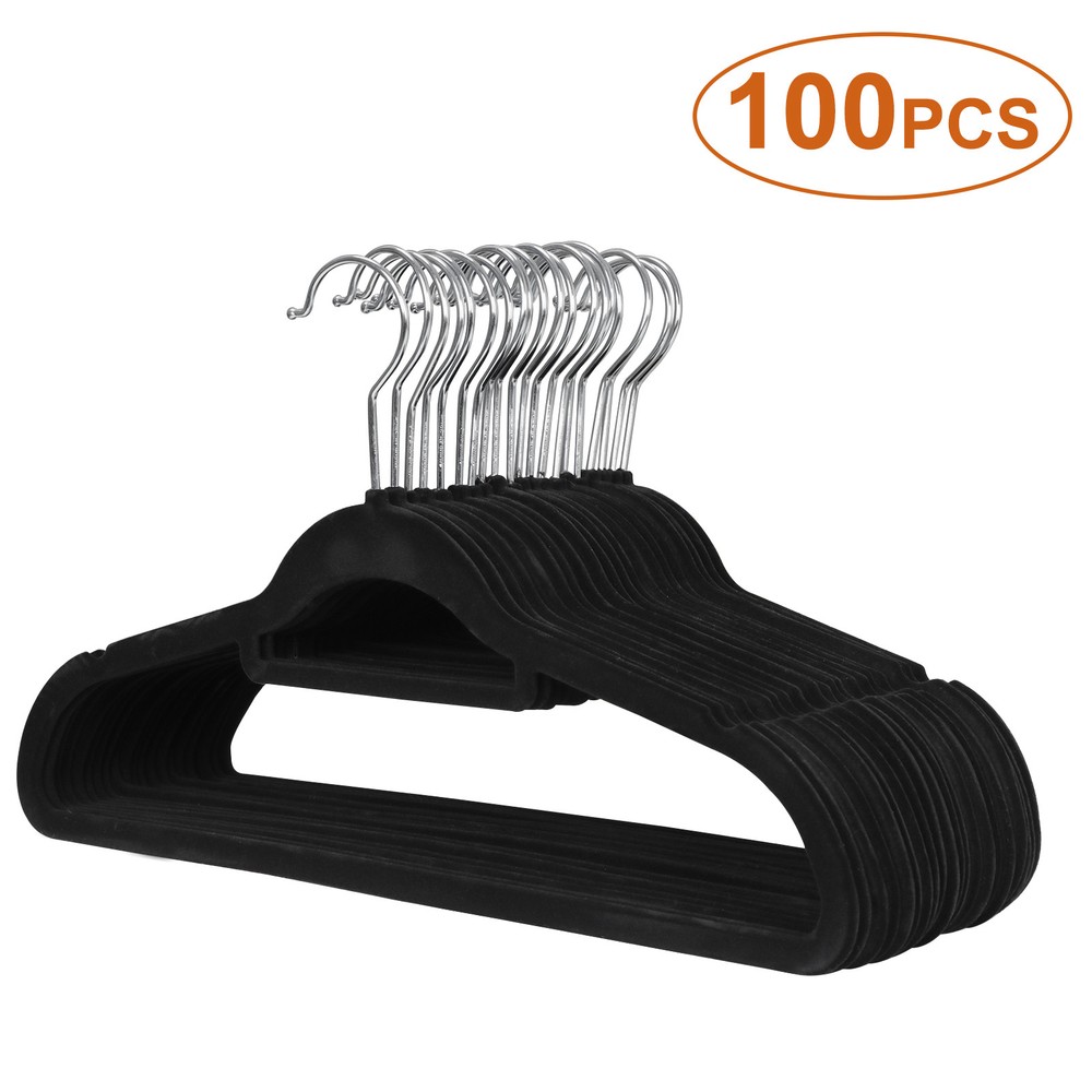 100PCS Ergonomic Contoured Flocked Clothes Hangers with Galvanized Metal Hook