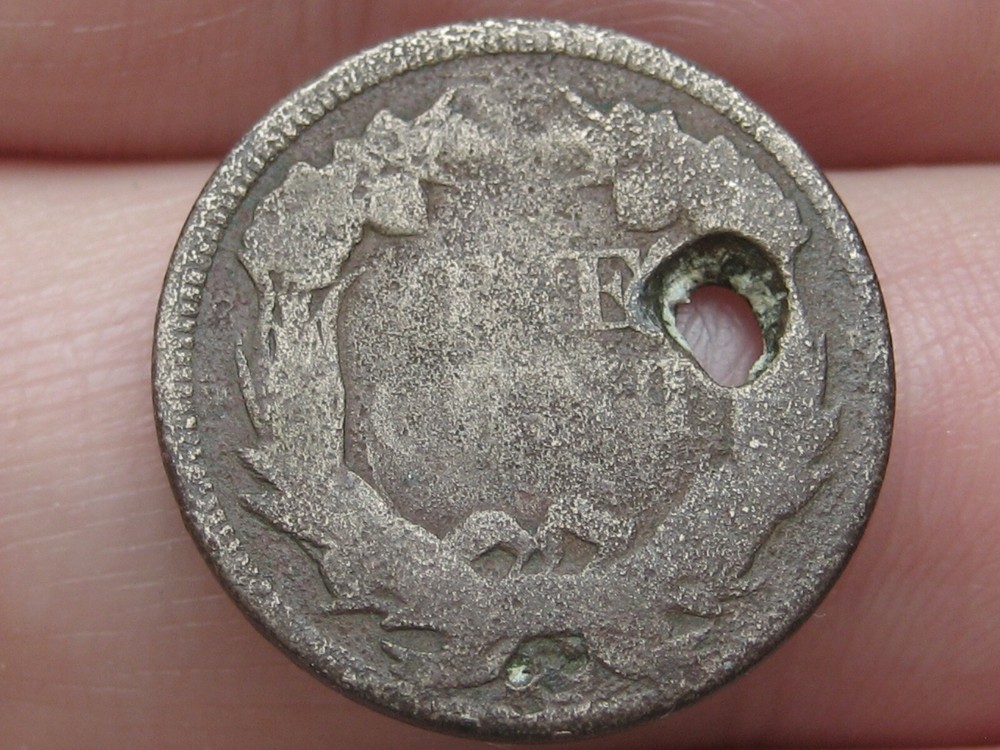 1857 Flying Eagle Penny Cent- About Good Details, Holed