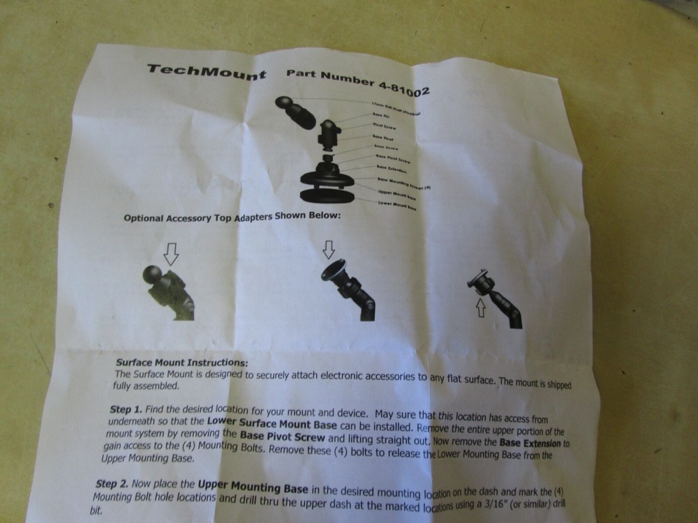 TECHMOUNT MOTORCYCLE MOUNT KIT FOR GPS / PHONE / ELECTRONICS - FLAT SURFACE UNIV