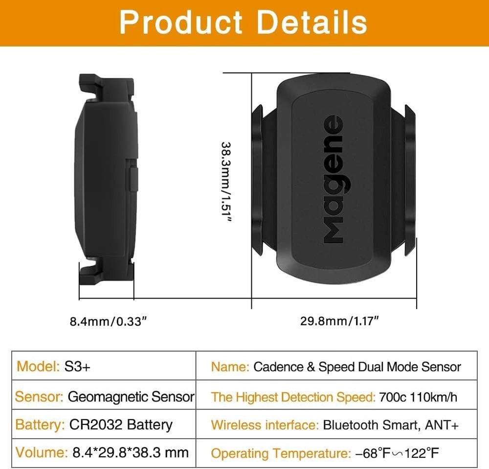Lightweight Speed and Cadence Sensor - Easy Install for Cyclists - Magenius