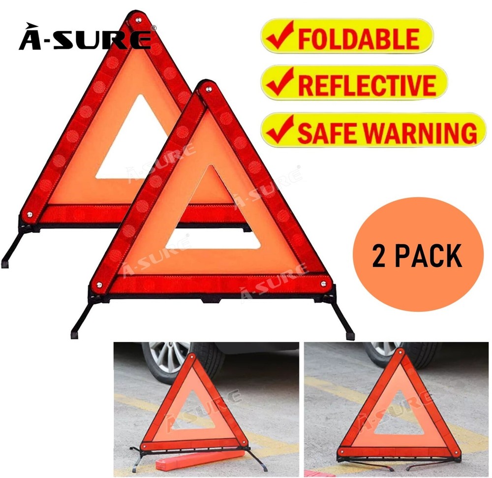 2 Pack Safety Triangle Warning Kit Foldable Reflective Emergency Road Breakdowns