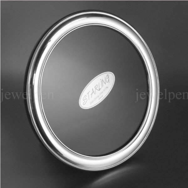 Simple and discreet round photo frame solid 925 sterling silver wood back-V1