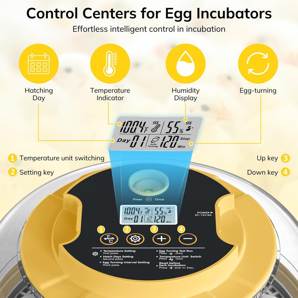 18 Egg Incubator with Automatic Egg Turning and Humidity Control, Chicken Inc...