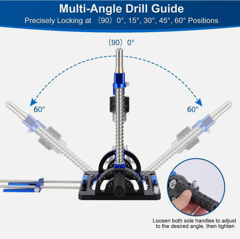 Upgraded Portable Drill Guide, Adjustable 0°to 60°Multi Angle Drill Guide for...