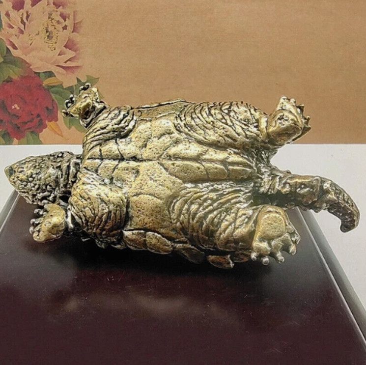 Heavy Brass Snapping Turtle Vintage Statue Snapping Turtle Tea Ornament
