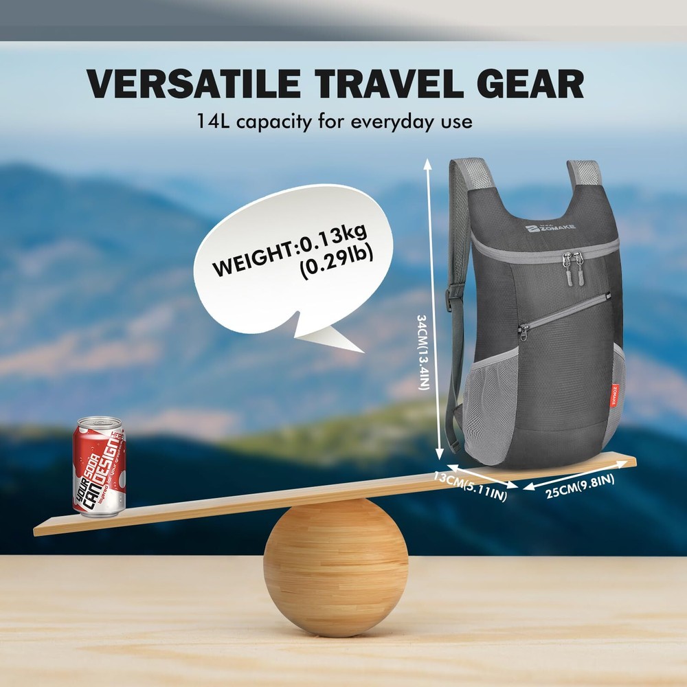 Lightweight Packable Backpack 14L - Foldable Backpack Small Daypack Hiking Ba...