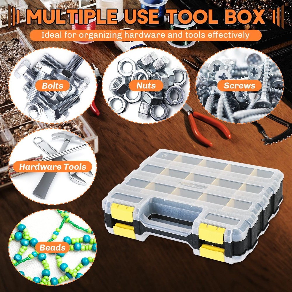 Small Parts Organizer | Storage Case Tools Box 34-Compartments Double Side Or...