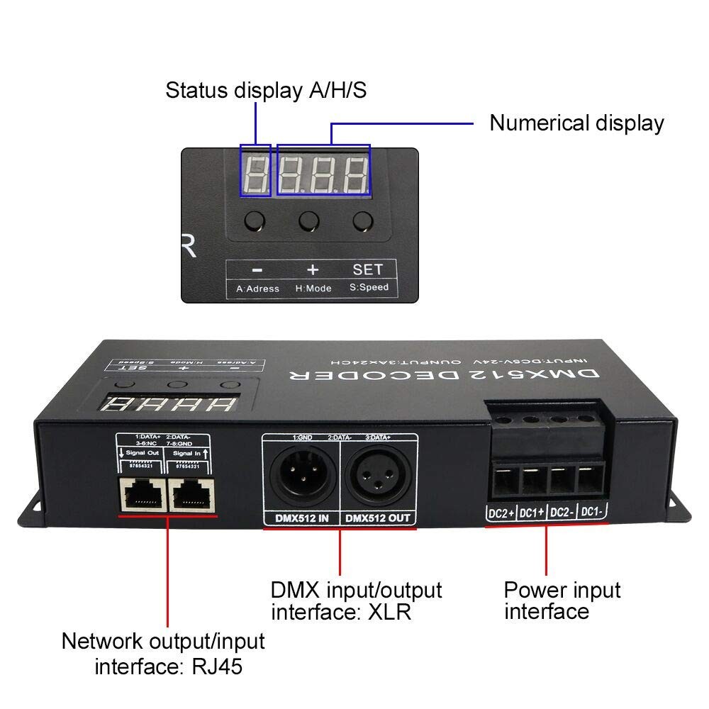 24 Channel DMX Decoder Controller with Digital Display DC5V-24V 3A/CH RGB DMX...