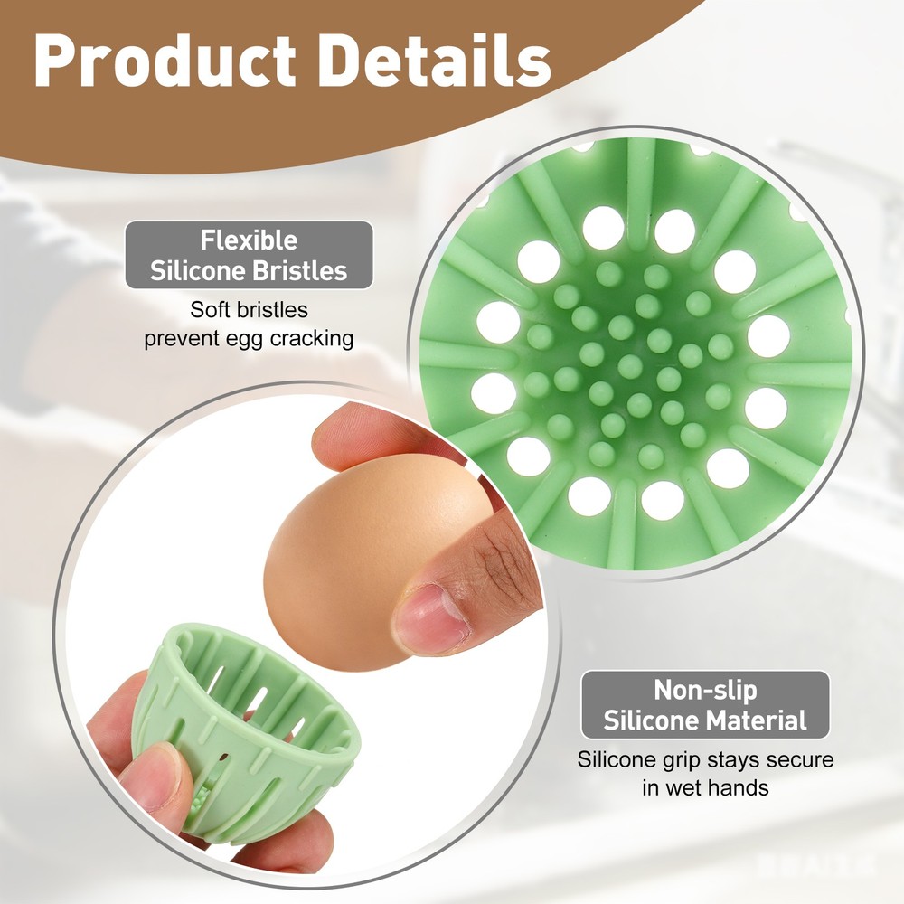 2Pcs Egg Cleaning Brush Silicone Egg Washer Rotating Scrubber Tools Light Green