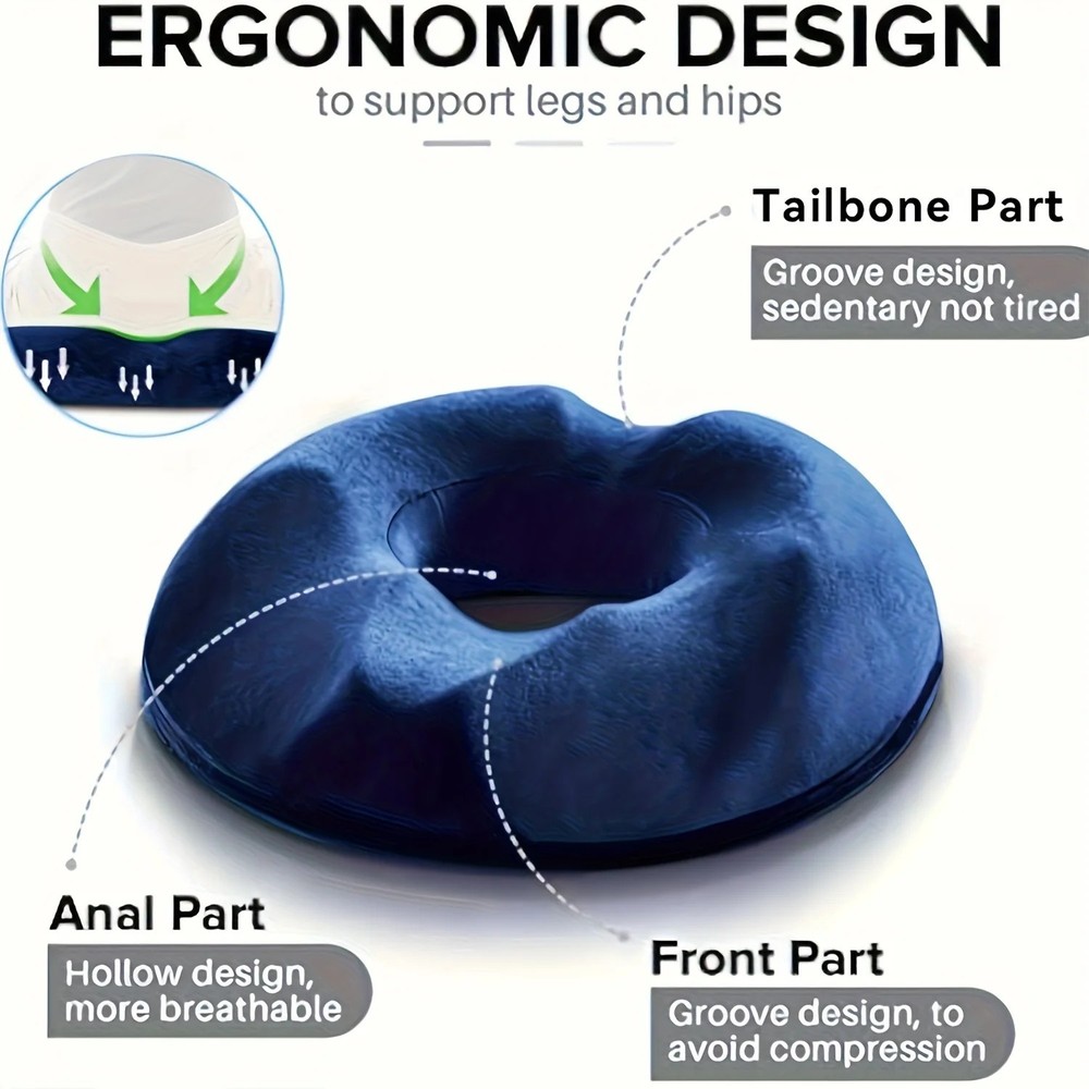 1 Corrective Memory Foam Donut Pillow, Sciatica Support Pad, Hemorrhoid Seat Pad