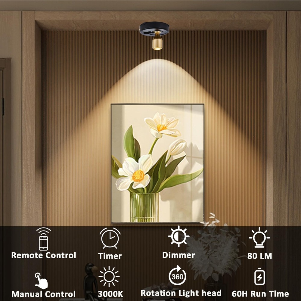 2 Pack Wireless LED Spotlight Battery Powered Picture Lights with Remote Control