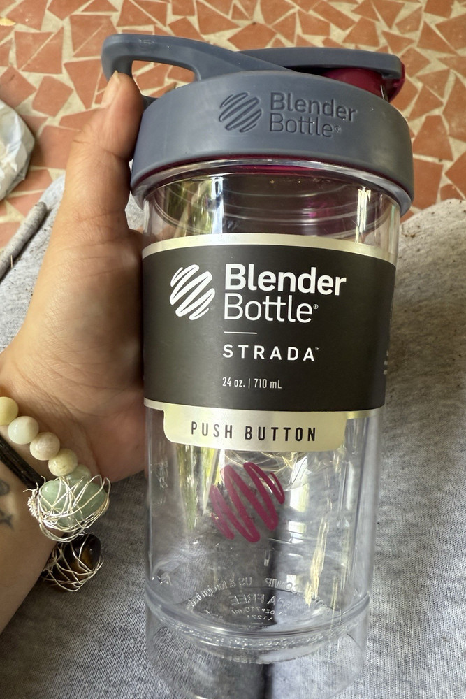 BlenderBottle Strada 24 oz Push Button Shaker Bottle Leakproof Gray