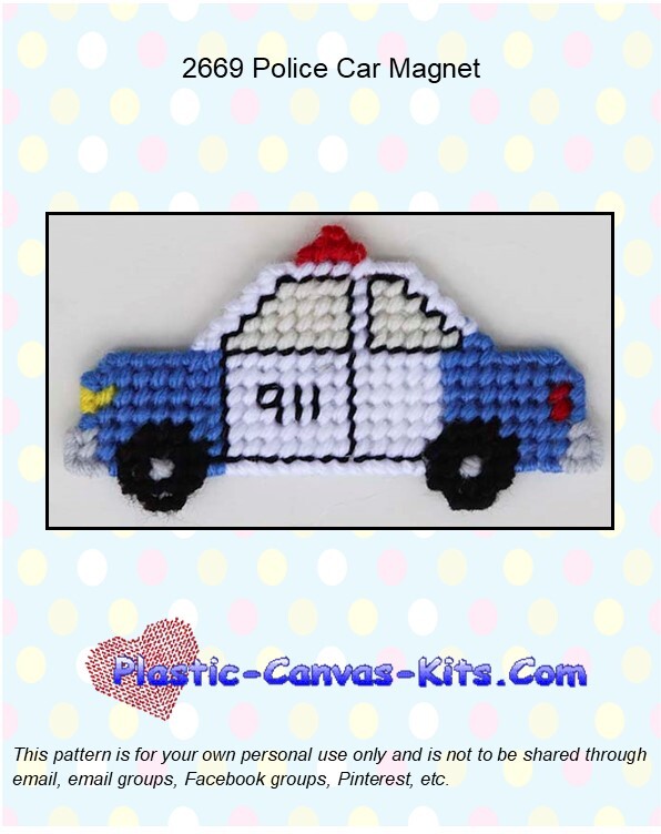 Police Car Magnet - Plastic Canvas Pattern or Kit