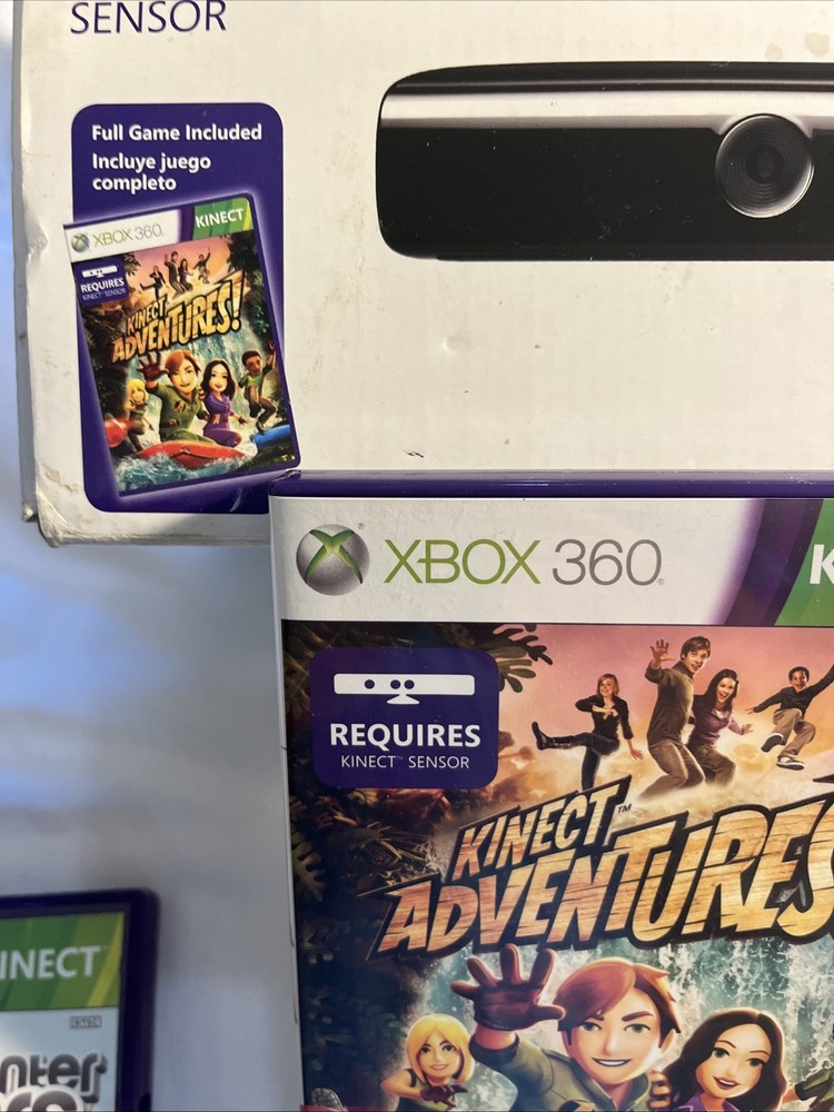 Microsoft Kinect Sensor Xbox 360 1414 Complete In Box With Two Games. Tested!