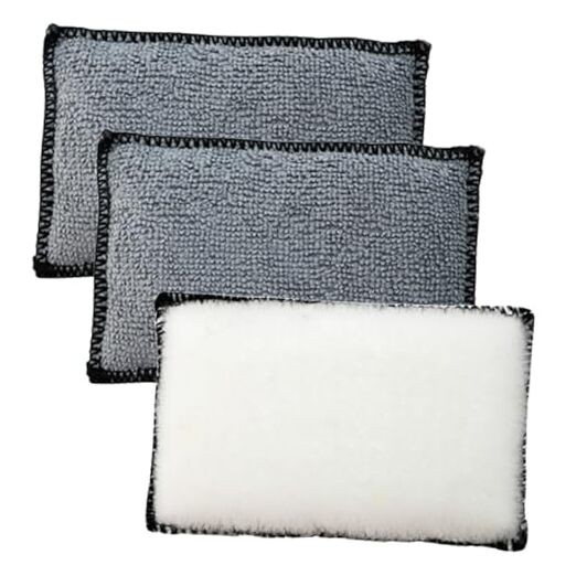 3PCS Car Interior Scrubbing Sponges, 5.5"×3.9" Microfiber Auto Grey/White