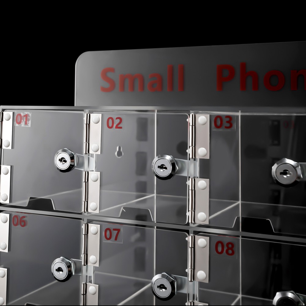 Rectangular Acrylic Cellphone Locker Clear Cell Phone Storage Box with Keys US