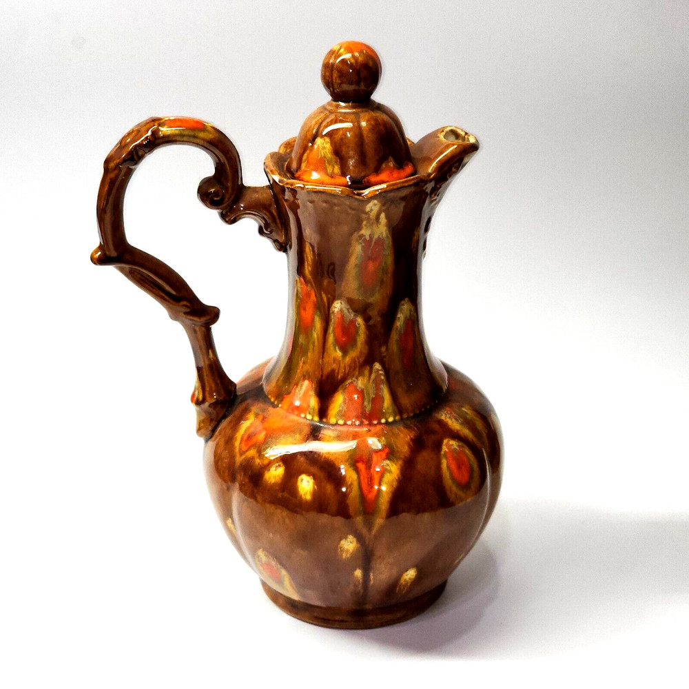 1969 HANDMADE 12.5” Glazed Pottery Pitcher With Lid - SIGNED & DATED On Bottom