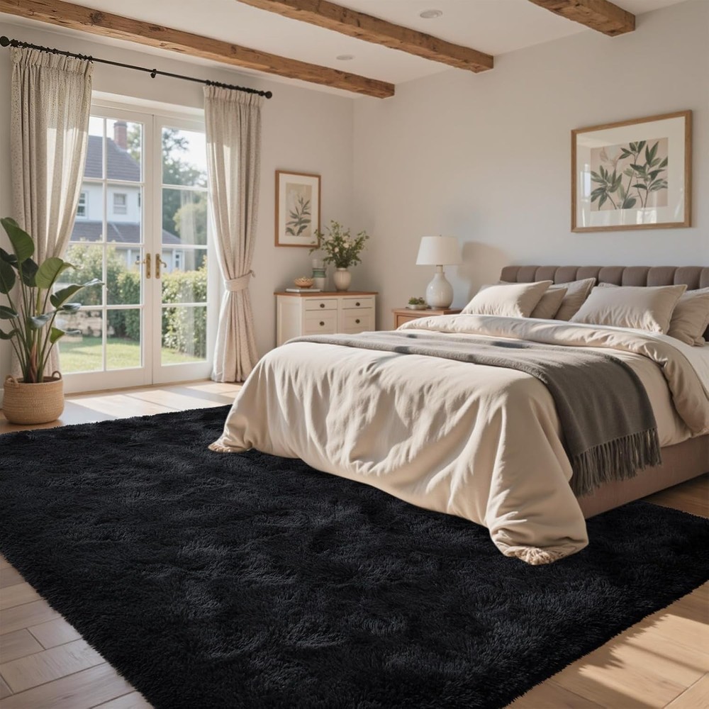 Black Rugs for Living Room Fluffy 4x6 ft Bedroom 4' x 6' (Rectangular),