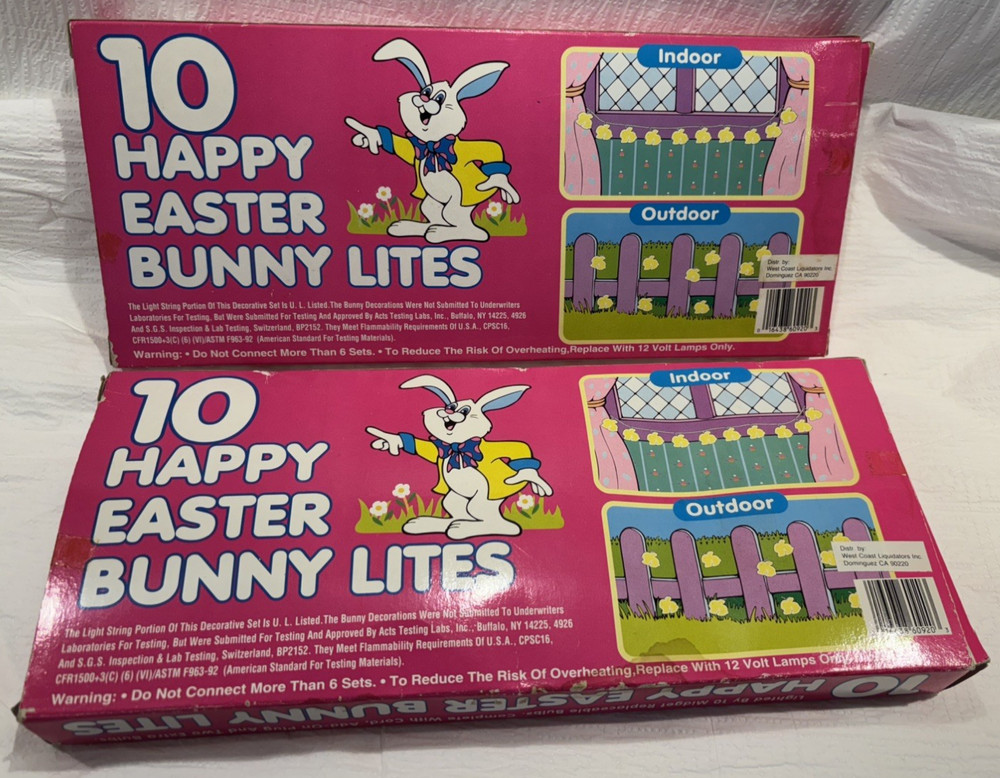 Vintage Plastic Happy Easter Bunny String Lites 2 Boxes NIB