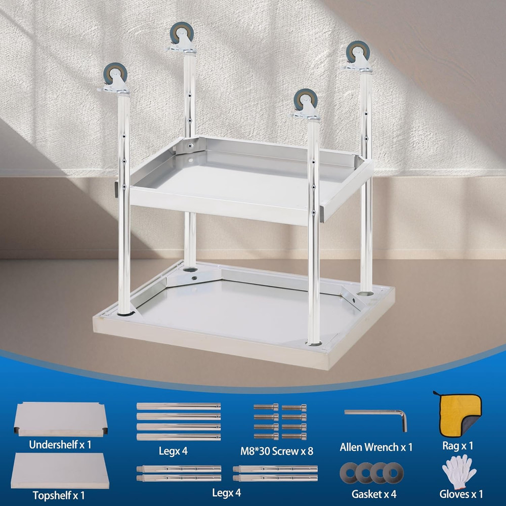 Stainless Steel Prep Table, 24 X 12 Inches, with Backsplash, Adjustable Undershe