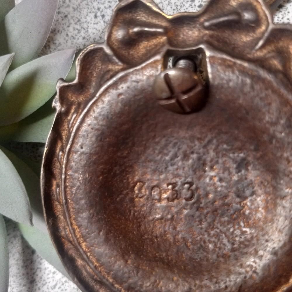 Antique Victorian Cast Brass Ornate Drop Ring Drawer Pull Decorative Makers Mark