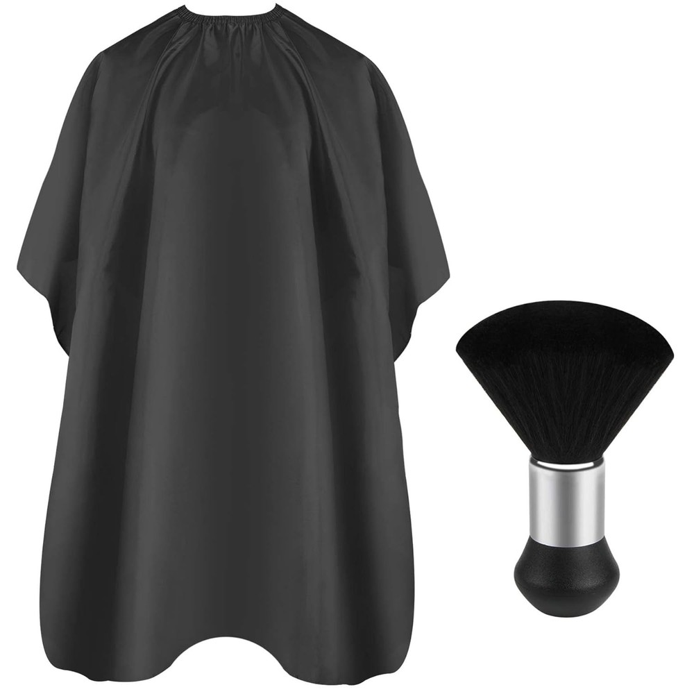 Adjustable Black Barber Cape with Duster Brush - Large, Lightweight & Durable
