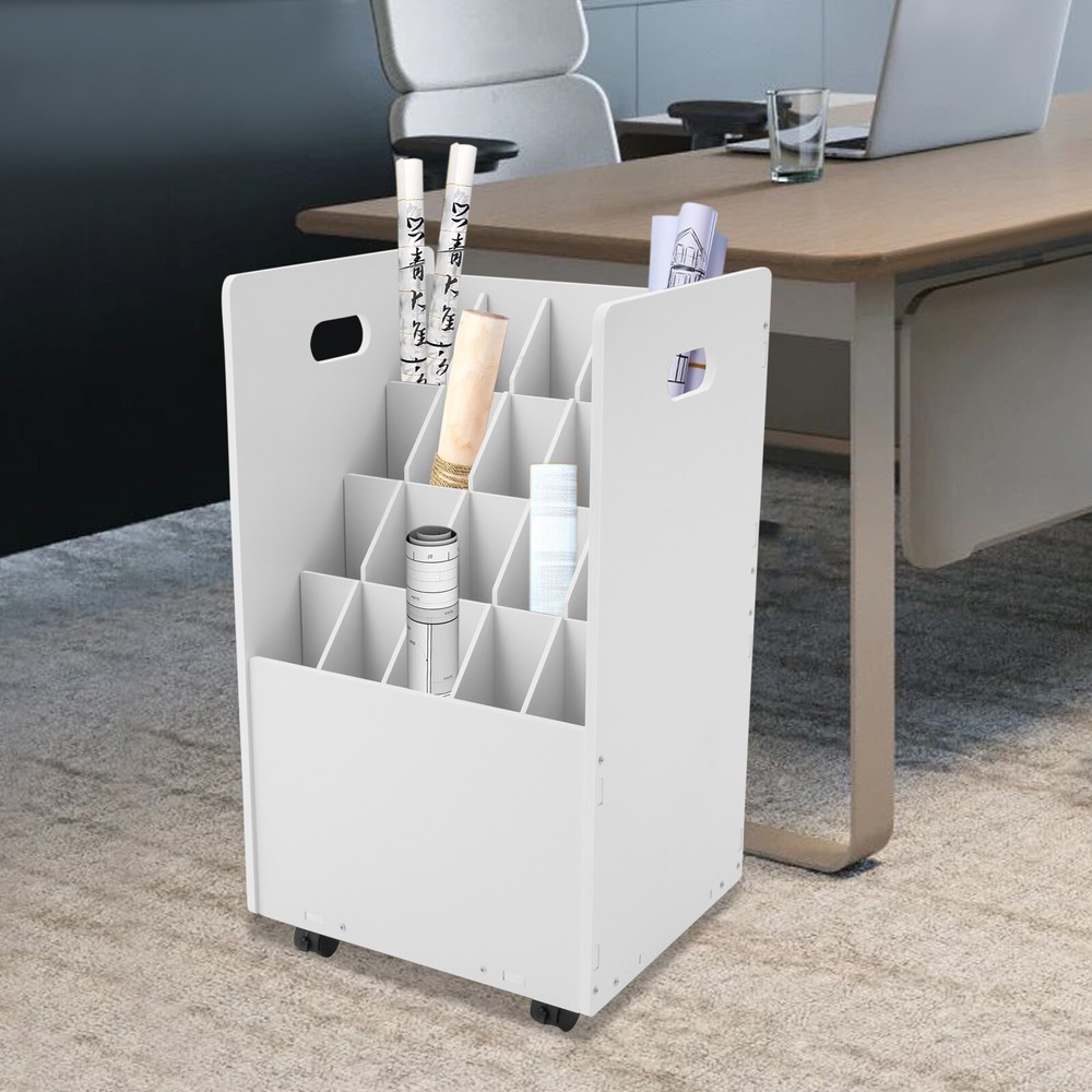 Blueprint Holder 20 Slots Document Storage Cart Rolling File Organizer White