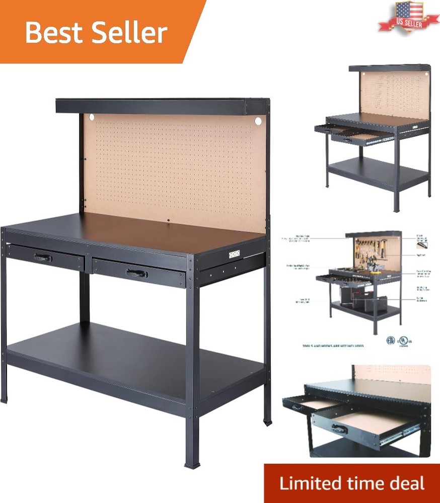 Multipurpose Workbench with Power Outlets & Light - Durable Steel Construction