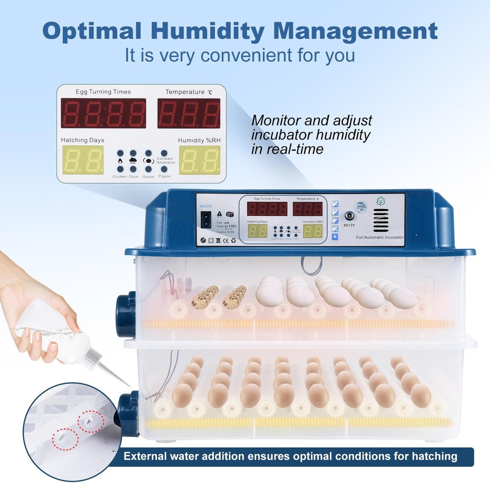 120 Eggs Incubator Temperature Control Automatic Digital Chicken Egg Hatcher New