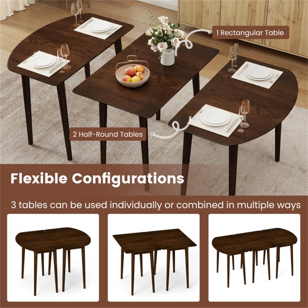 Extendable Patio Dining Table Set 45 Inch Convertible Oval for 4-6 People Walnut