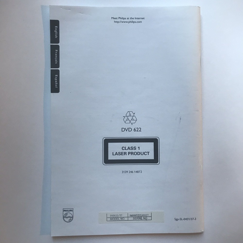 Phillips DVD622 DVD VIDEO PLAYER User Manual
