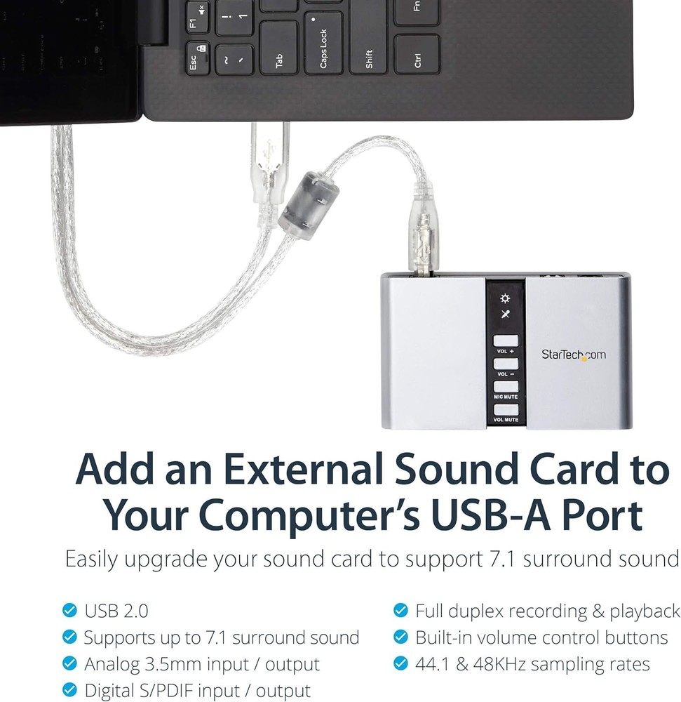 Compact External Sound Card with 7.1 Channels - USB Powered Audio Solution
