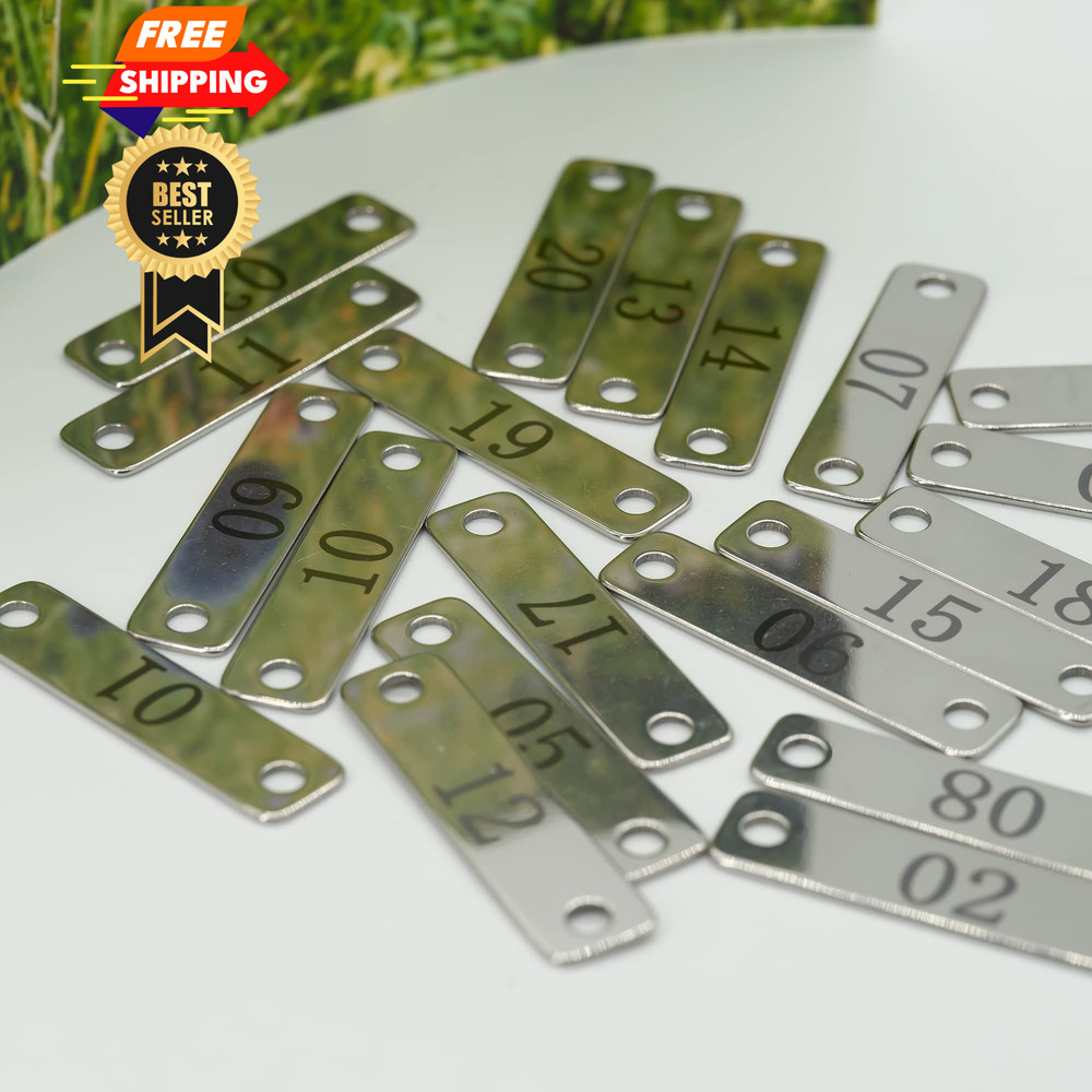StayMax Small Stainless Steel Rectangle Numbered Tags with Two 1-20, Silver
