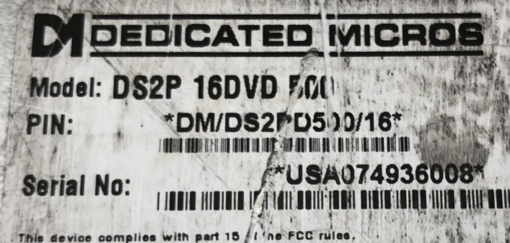 DEDICATED MICROS DIGITAL SPRITE 2 DS2P + 16DVD 500Gb HDD, NetVu Connected READ