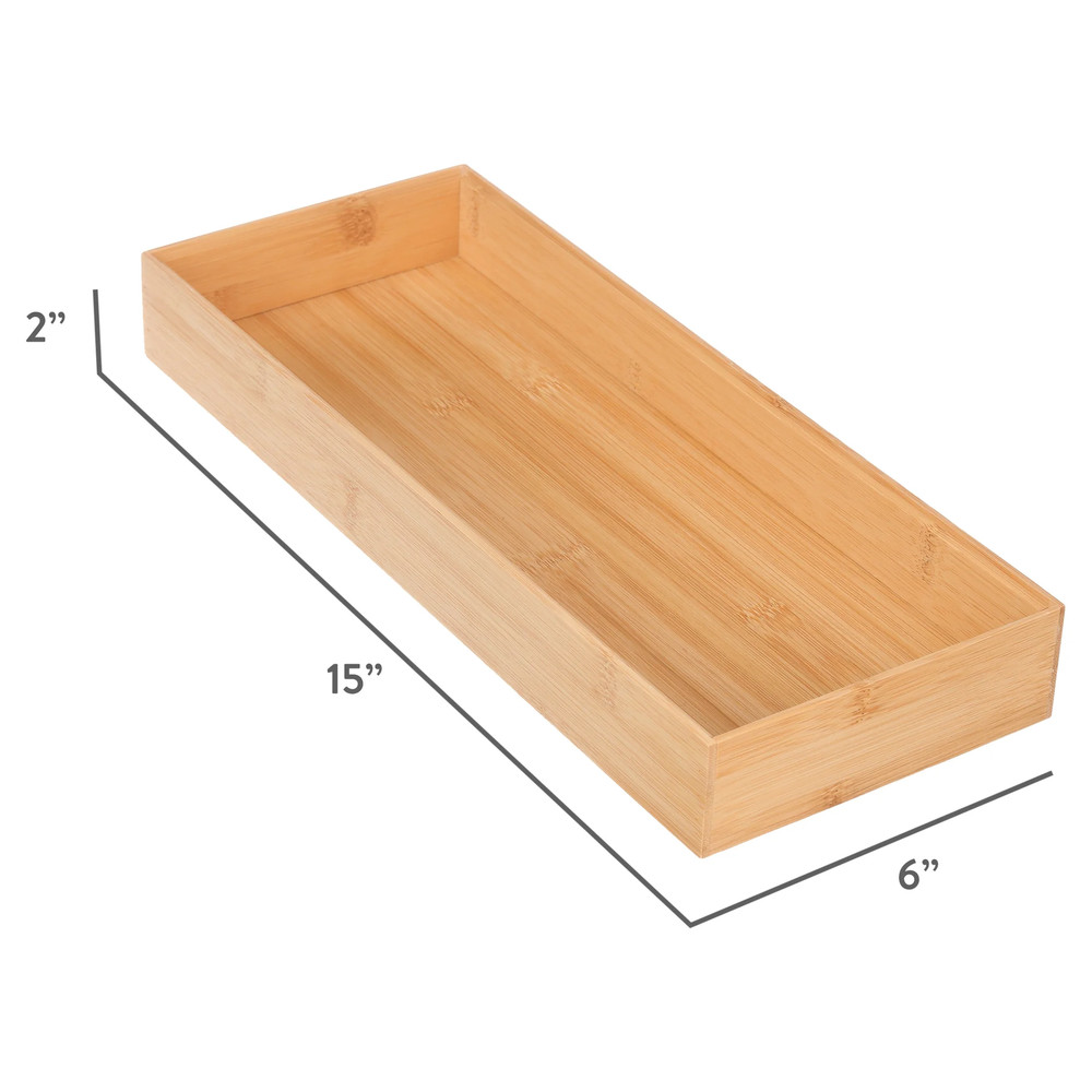 Bamboo Drawer Organizer 2 Pack Long Storage Tray Kitchen Desk Divider
