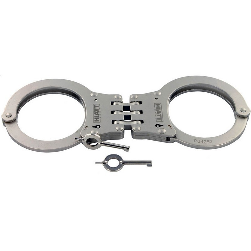 Oversized Steel Hinge-Linked Handcuffs, Nickel